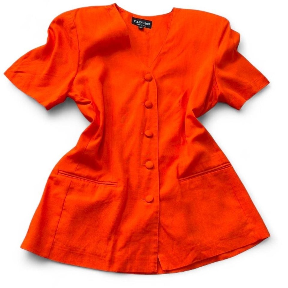 Vintage 90s Ellen Figg Vibrant Orange Short Sleeve Blazer, Women's‎ Size 8